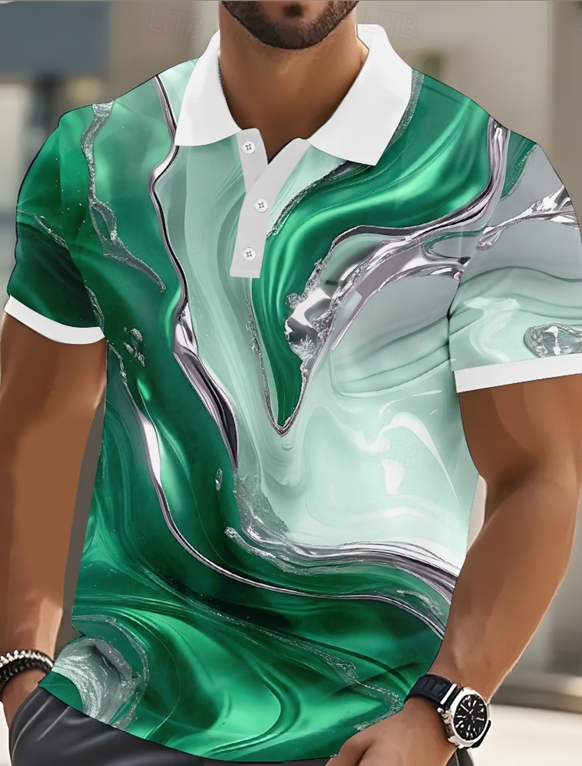 Men's Marble Polo Short Sleeve Shirts Collared Casual Athleisure