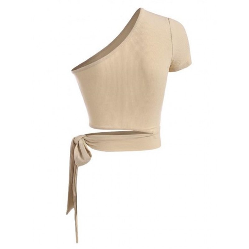 Ribbed Tie Side Cut Out One Shoulder Crop Top LD7262