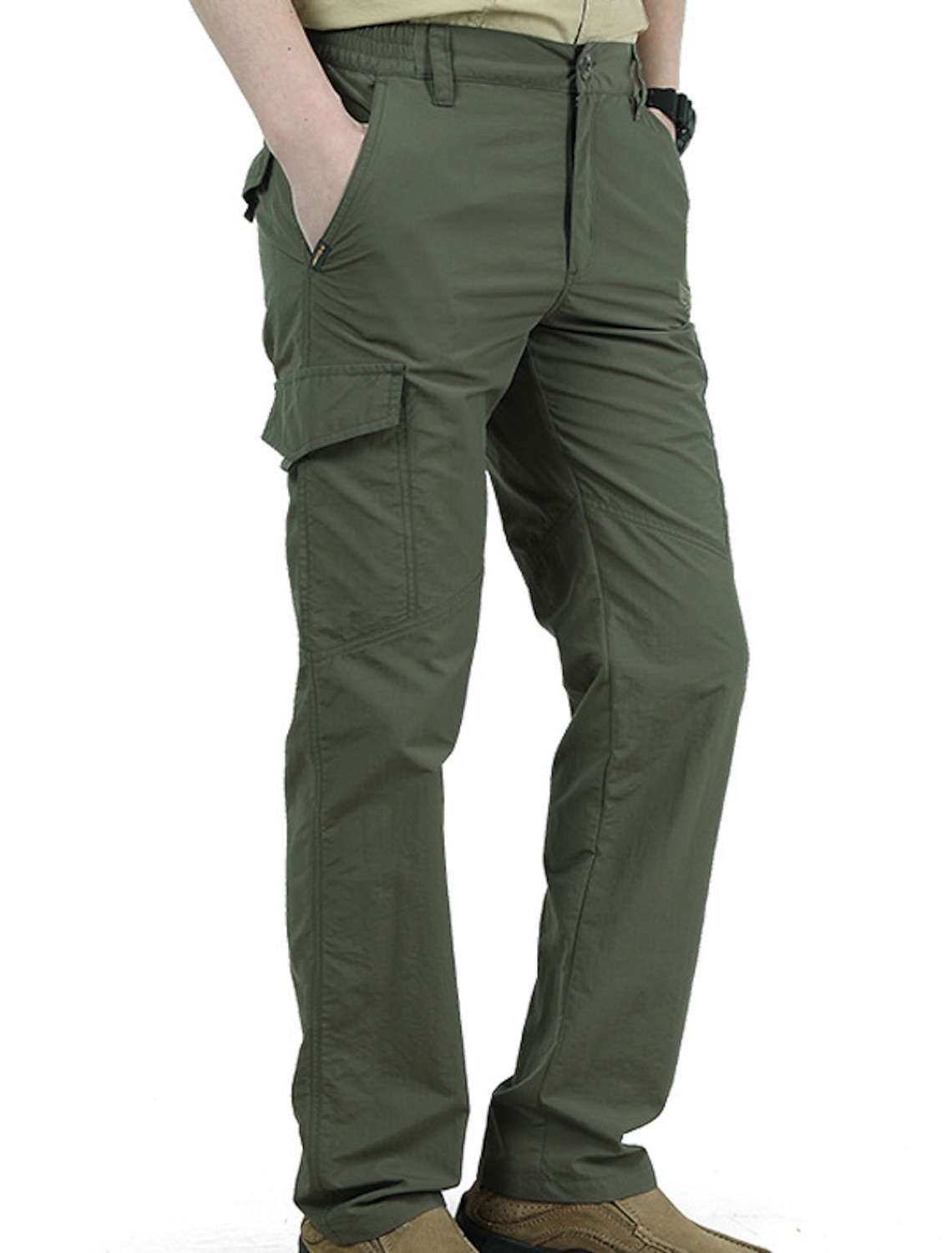 Men's Cargo Pants Cargo Trousers Trousers Elastic Waist 6 Pocket Plain Comfort Outdoor Daily Going out Fashion Streetwear Black Army Green