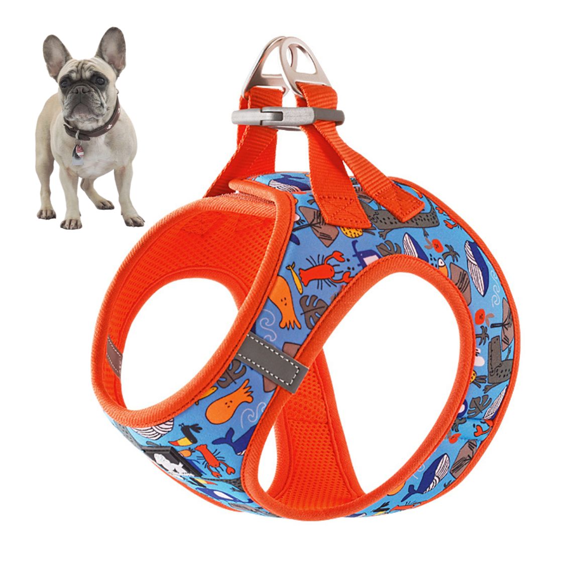 Weather-Resistant Bloompup Frenchie Floral Harness With Reflective St...