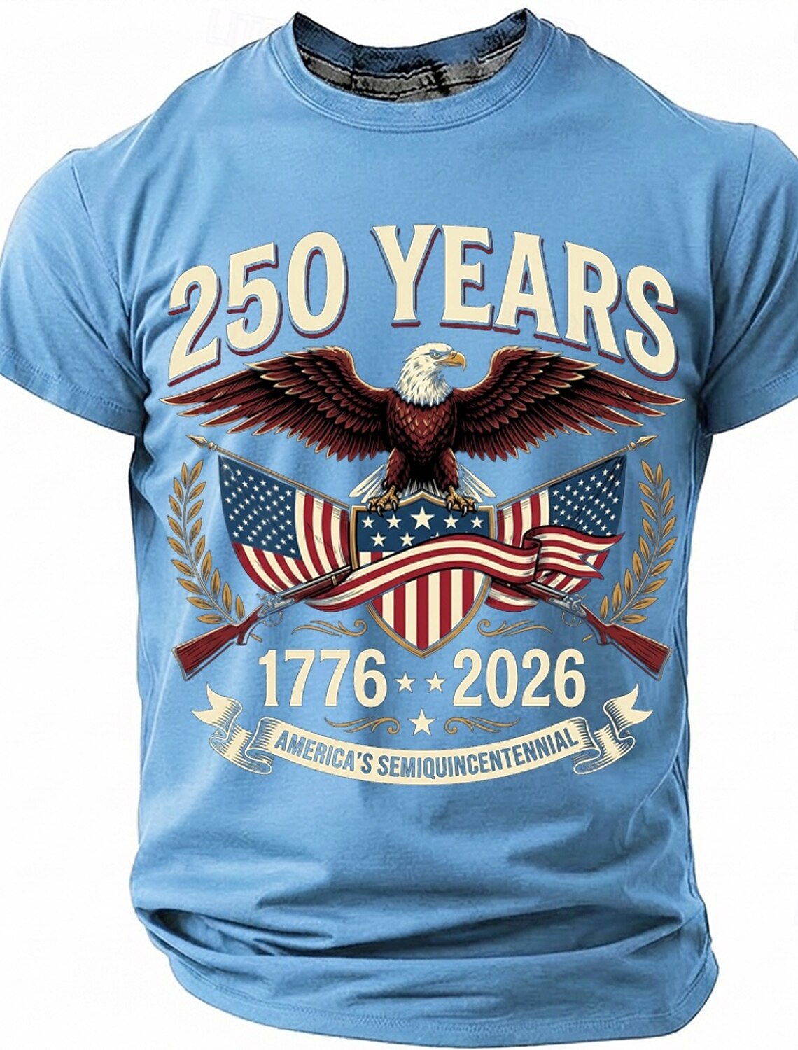 250 Years America's Semiquincentennial 1776 2026 Men's Patriotic Bald Eagle Crossed Rifles Vintage USA Pride T Shirt Graphic Crew Neck Short Sleeve Fourth of July Celebration Gift Designer Clothing Ap
