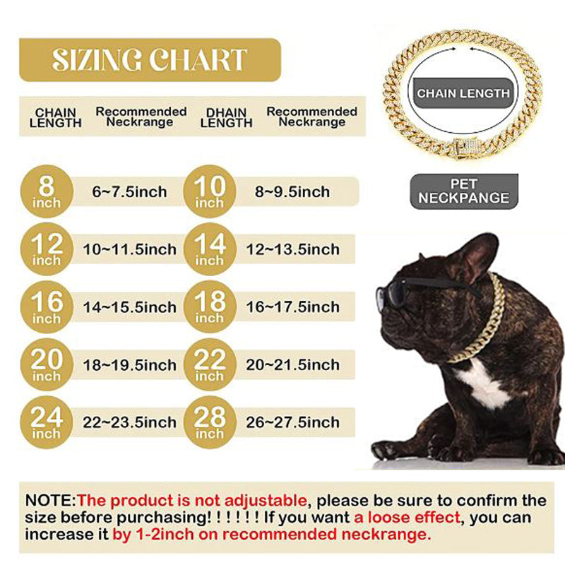 Fashion-Forward Frenchie Cuban Diamond Necklace Chain for Dog Owners