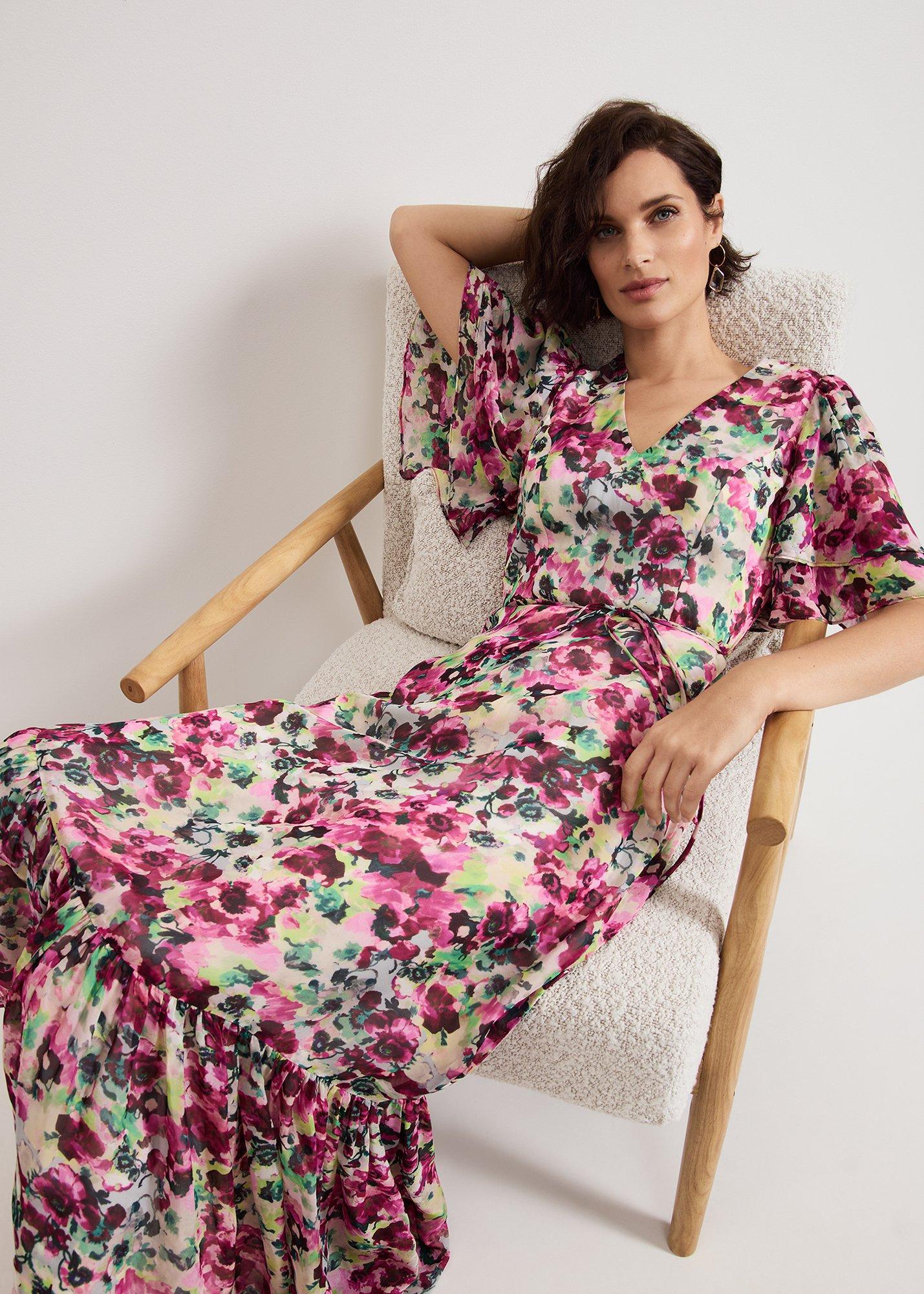 Violet Floral Ruffle Maxi Dress
