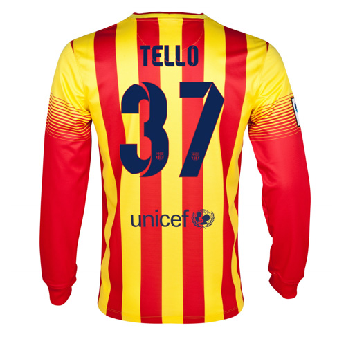 13-14 Barcelona 37 Tello Away Long Sleeve Soccer Jersey Shirt -