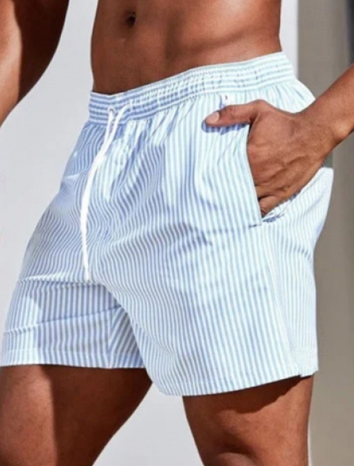 Men's Swim Shorts Trunks Stripes Drawstring with Pockets Quick Dry