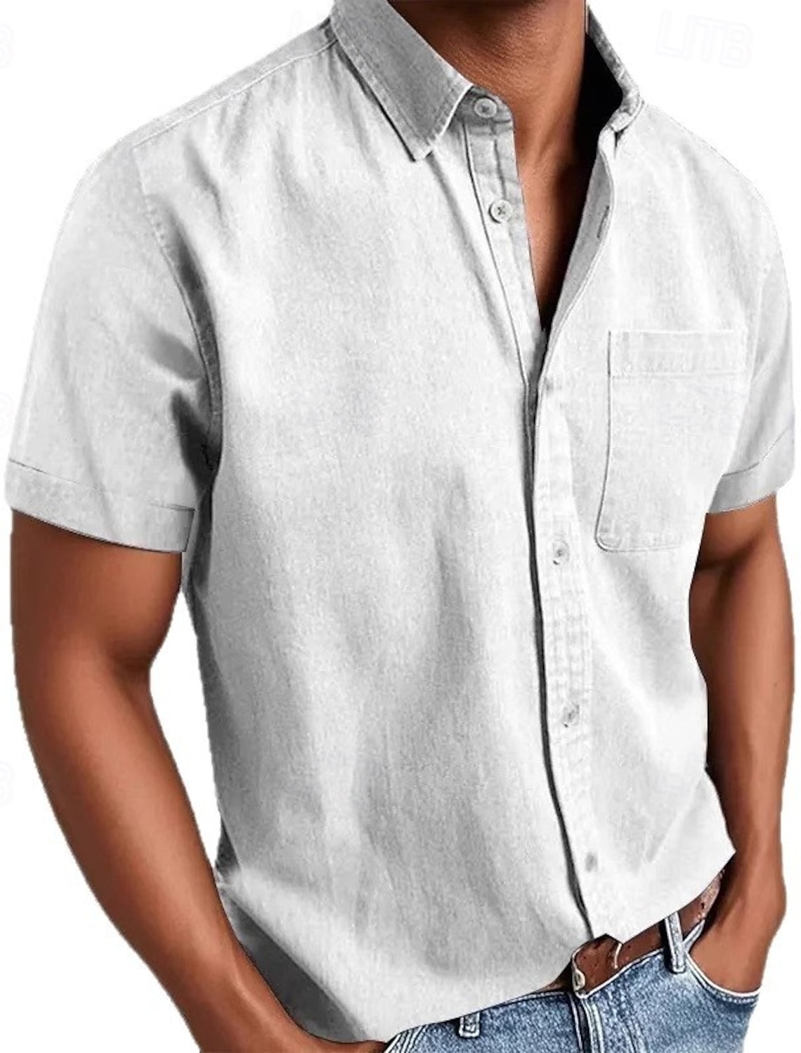 Men's Shirt Casual Shirt Button Up Shirt White Pink Red Sky Blue Green Short Sleeve Plain Lapel Casual Daily Front Pocket Clothing Apparel Elegant Fashion Casual