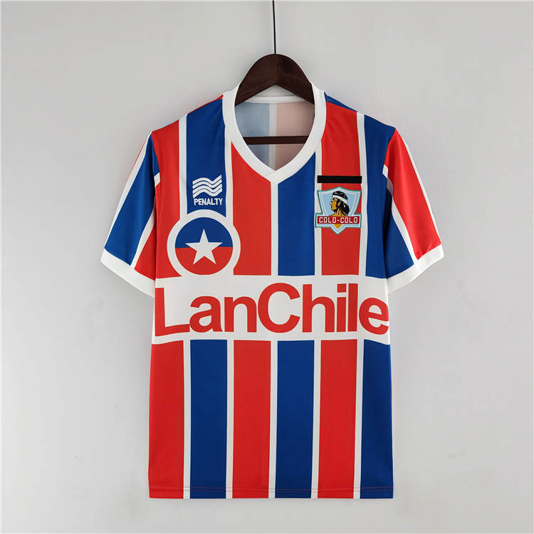 Colo-Colo Retro Soccer Jersey 1986 Away RedBlue Football Shirt -