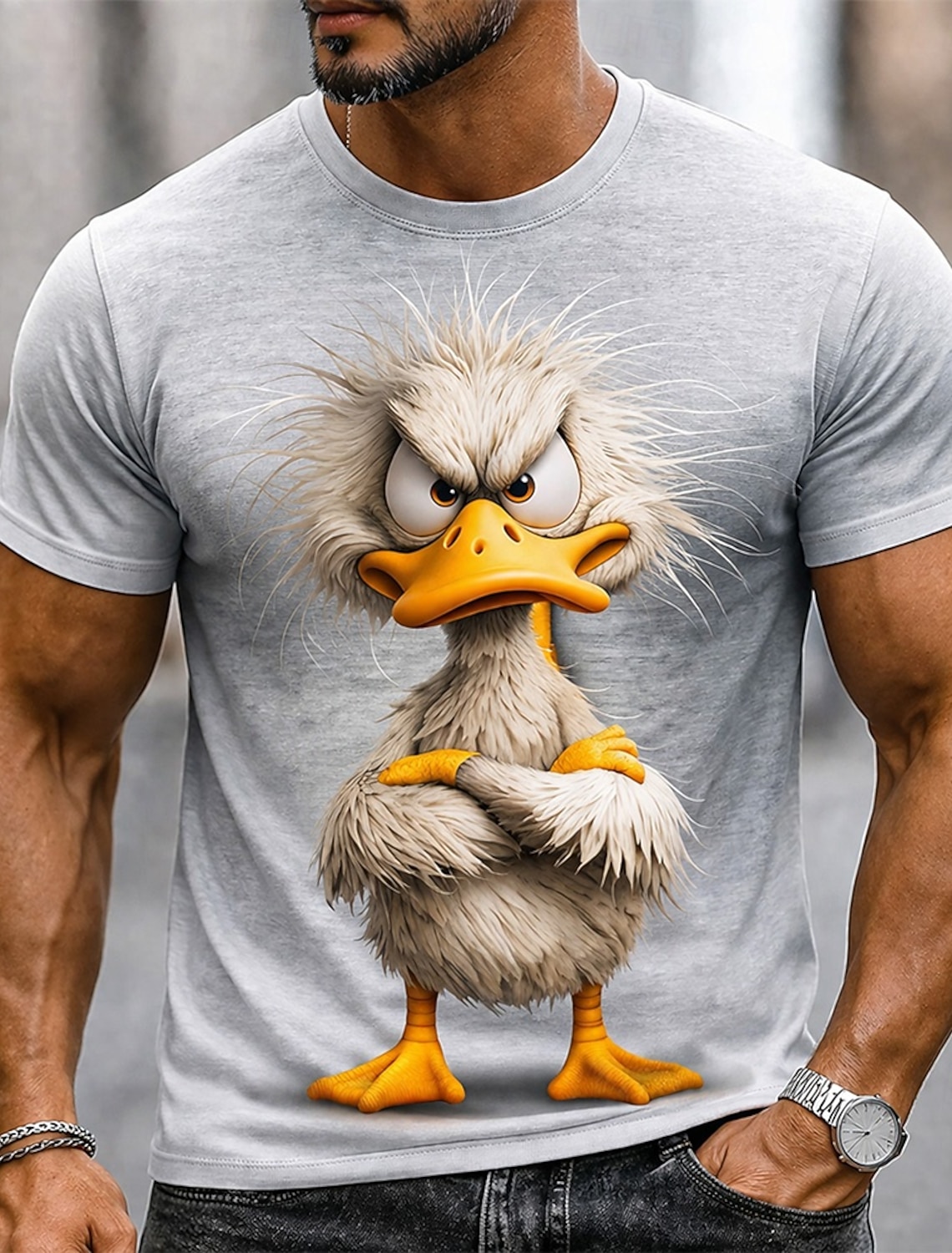 Men's Angry Shark Arms Crossed Baring Teeth Grumpy Cartoon Funny Humorous Quirky Short Sleeve T-Shirt Graphic Casual Fit Streetwear Daily Wear Designer Clothing Apparel S M L XL XXL XXXL