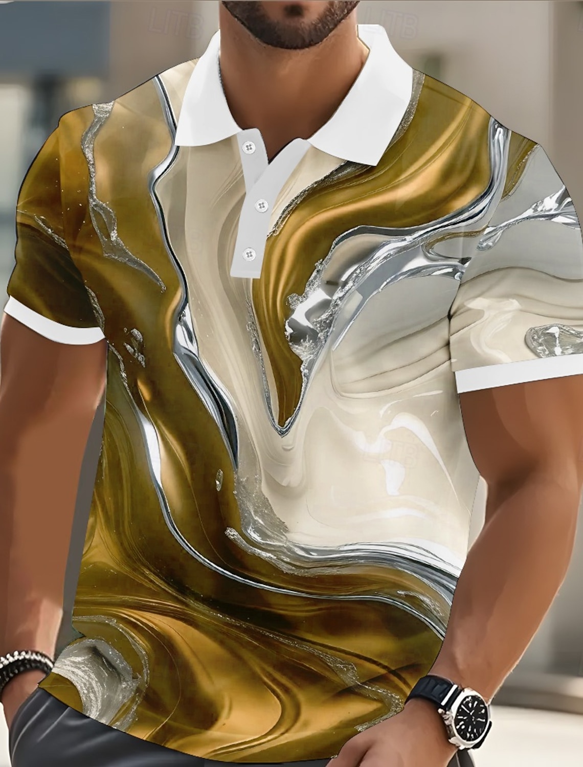Men's Marble Polo Short Sleeve Shirts Collared Casual Athleisure