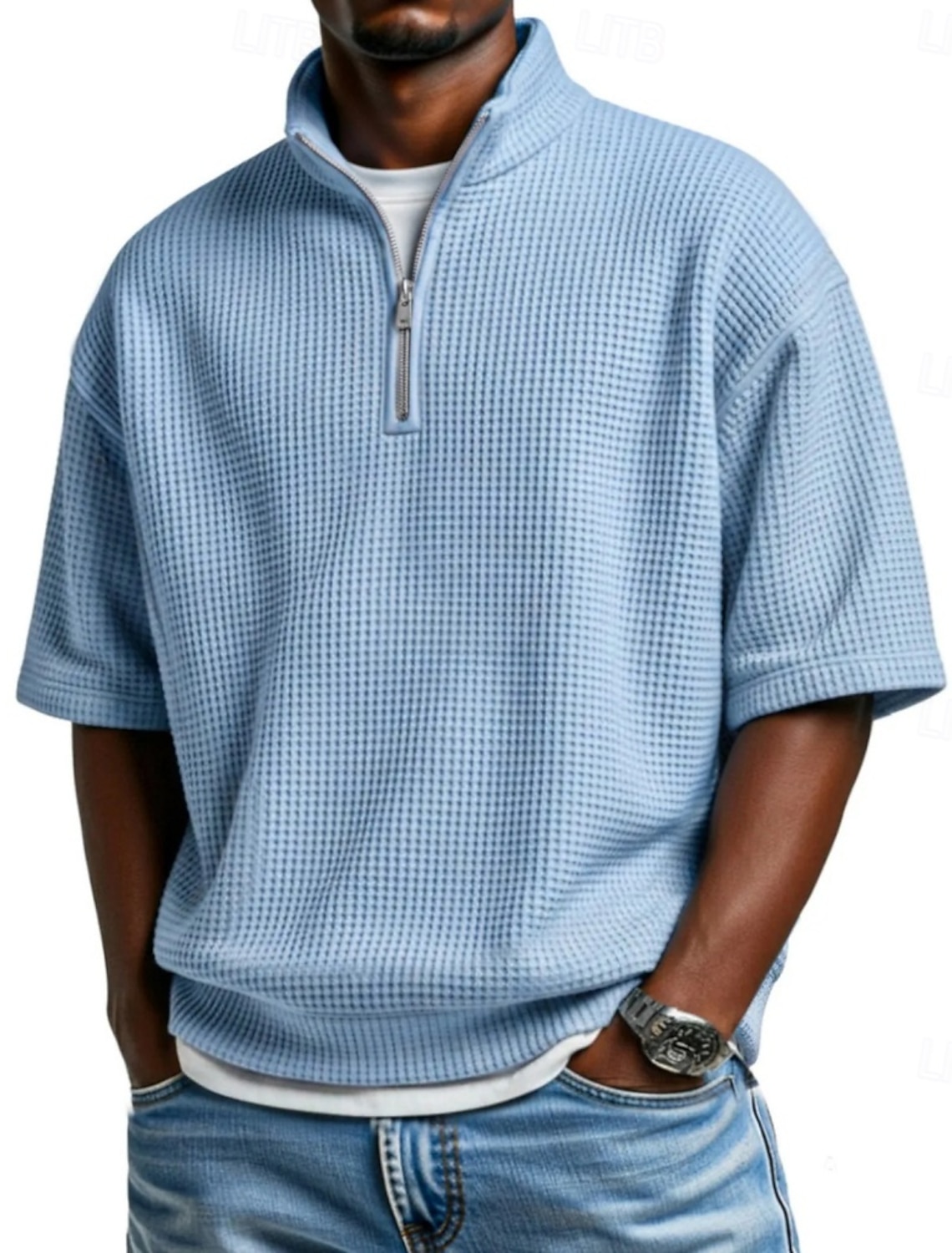 Men's Waffle Polo Shirts Polo Shirts Casual Daily Quarter Zip Short Sleeve Fashion Basic Plain Zipper Lightweight Summer Spring Regular Fit Wine Black White Navy Blue Sky Blue Purple Waffle Polo