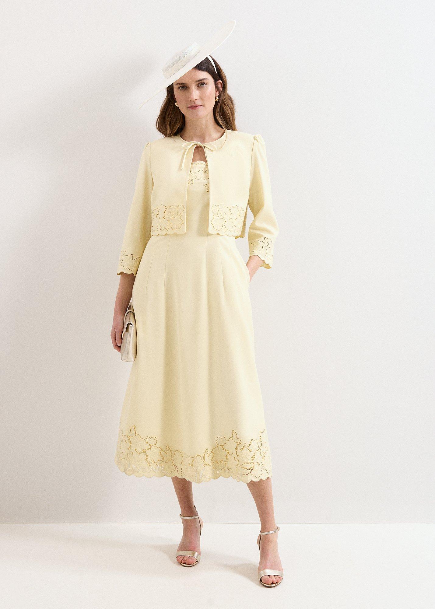 Wilda Yellow Embroidered Tie Jacket