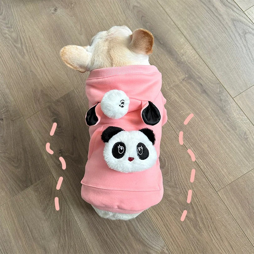 PinkAnda Frenchie Pink Panda Hoodie – Cute Plush Warm Winter Dog Coat