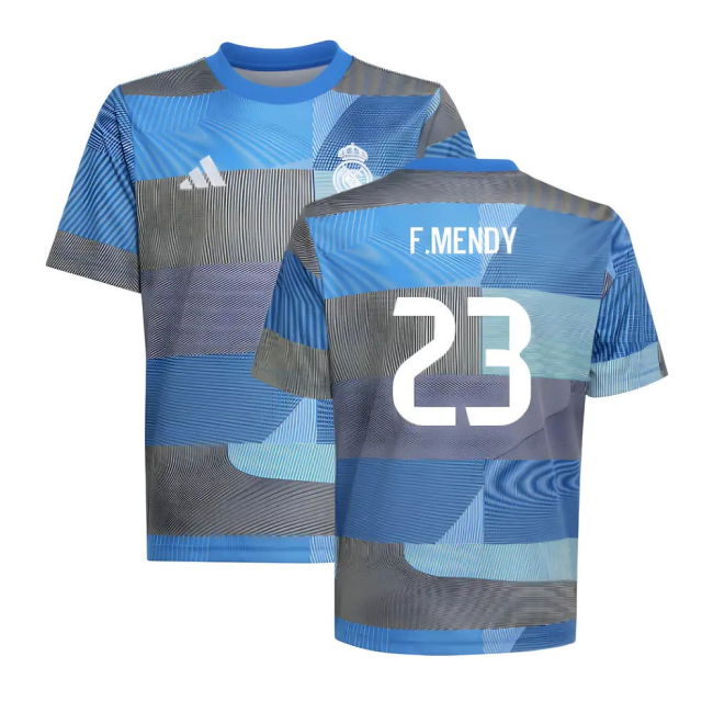 2025-2026 Real Madrid Pre-Match Shirt (Blue) - Kids (F.Mendy 23)