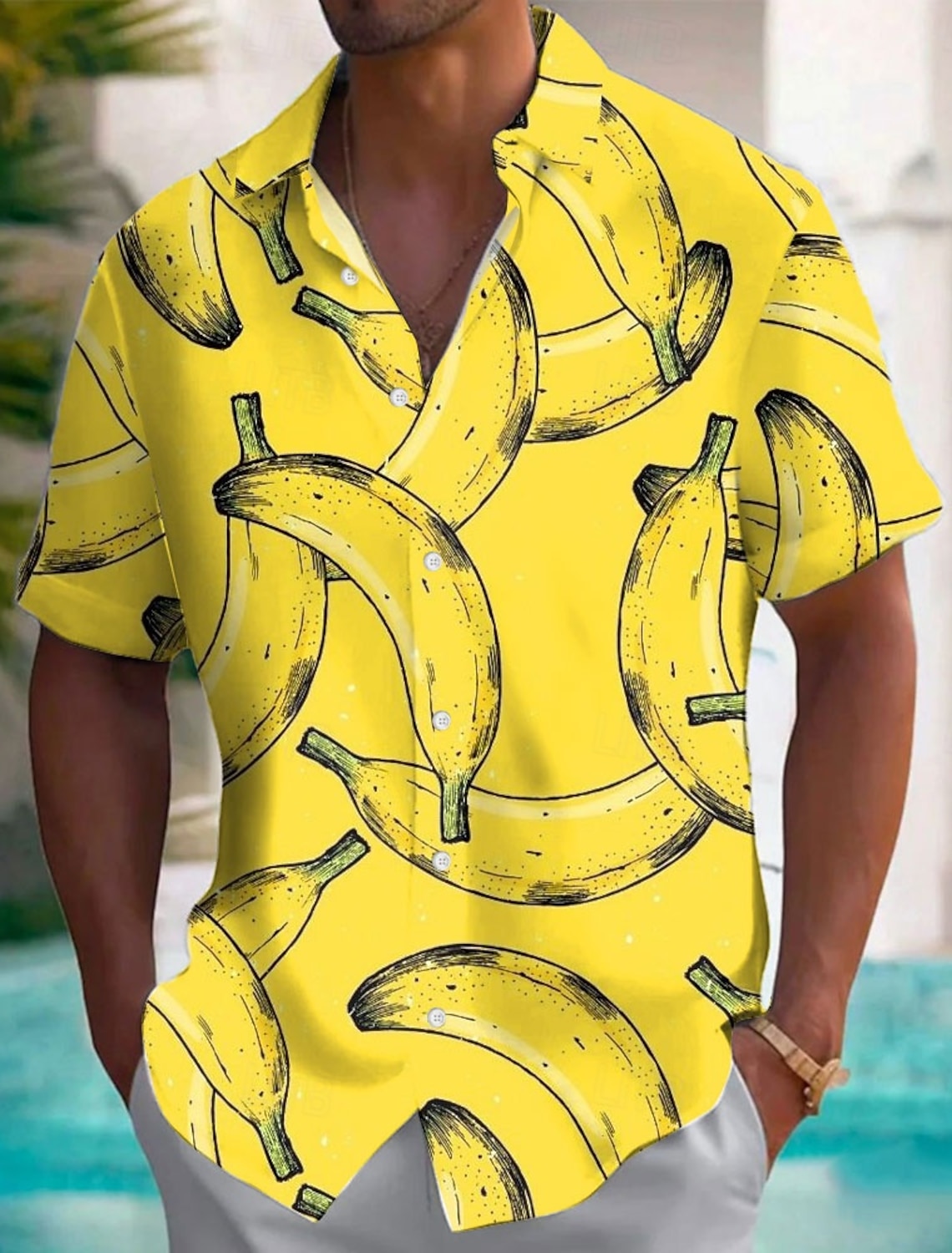 Men's Fruit Optical Illusion Banana Shirt Summer Hawaiian Shirt Button Up Shirt Short Sleeve Hawaiian Resort Vacation Holiday Beach Wear Summer Spring Turndown 3D Print Collared Shirts Light Yellow
