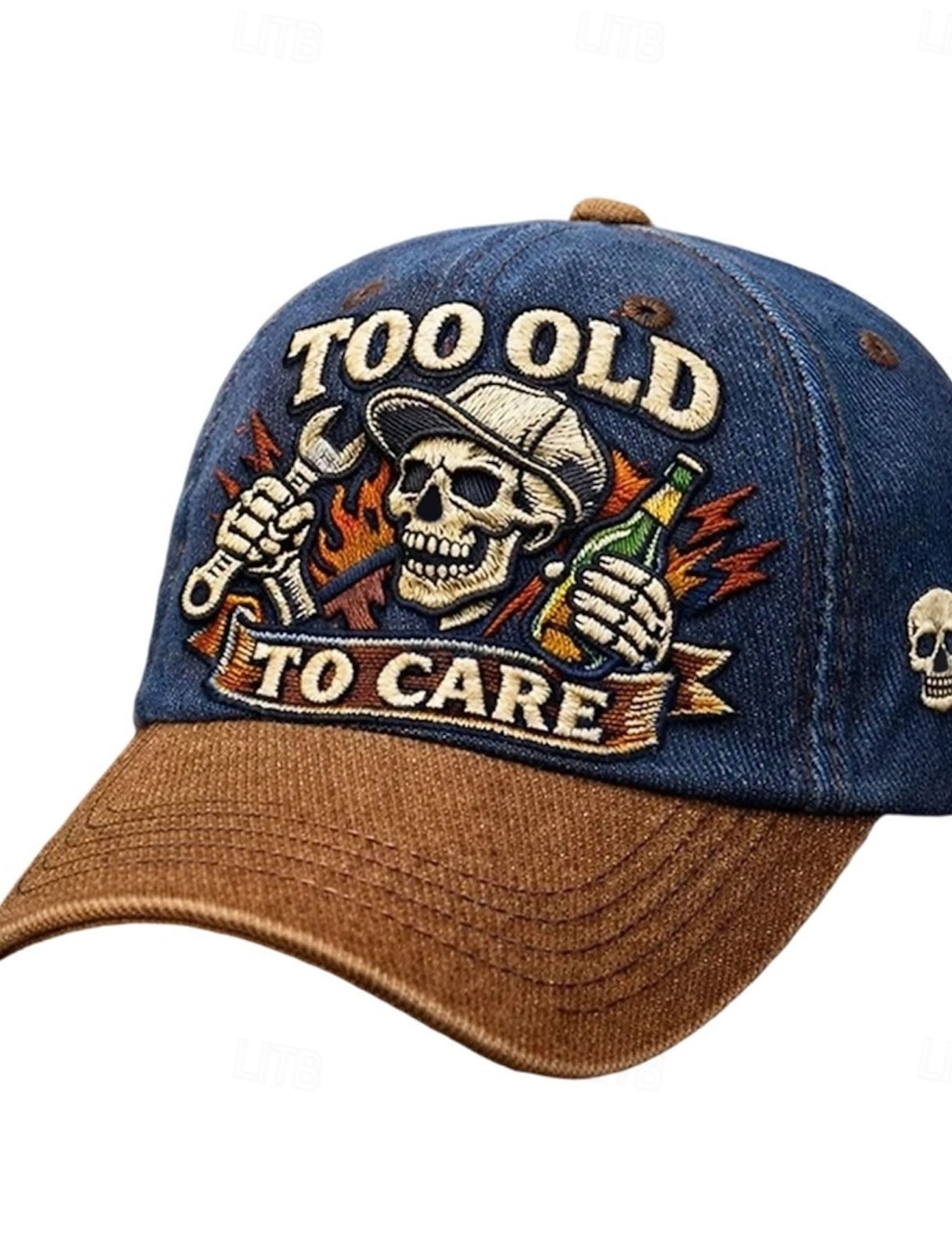 Men's Baseball Cap Blue Brown Cotton Embroidered Streetwear Casual Daily Outdoor Vacation Skull Quotes & Sayings Sun Protection Sunscreen Breathability