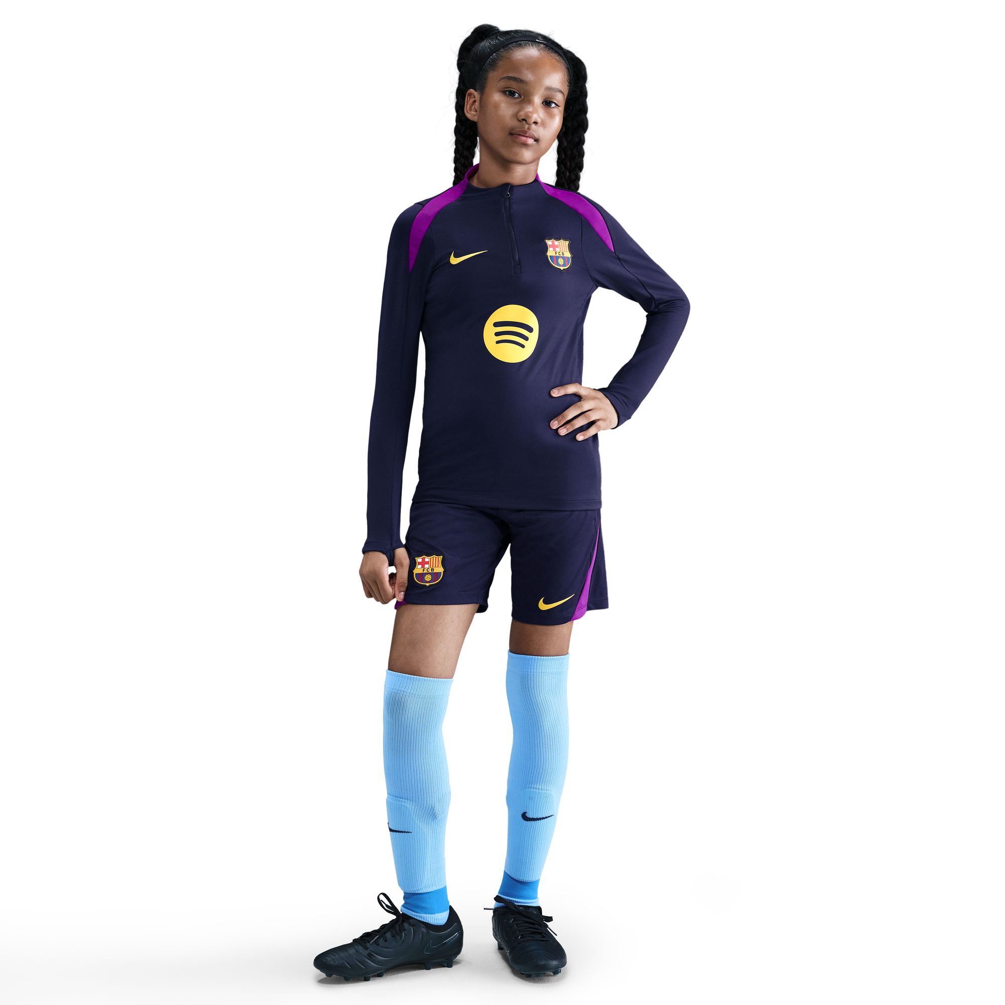 [SJH] Barcelona Youth 2025/26 Strike Drill Quarter-Zip Dri-FIT Long Sleeve Jersey Top - Navy