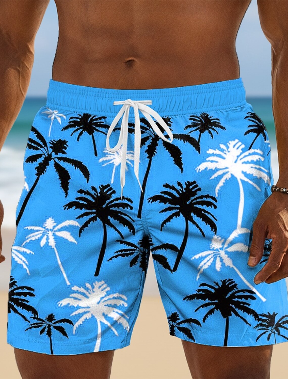 Men's Coconut Tree Gradient Color Tropical Plants Swim Trunks Swim Shorts Board Shorts Mid Waist Hawaiian Beach Vacation Wear Side Pockets Mesh Lining Elastic Drawstring Waist Designer Clothing
