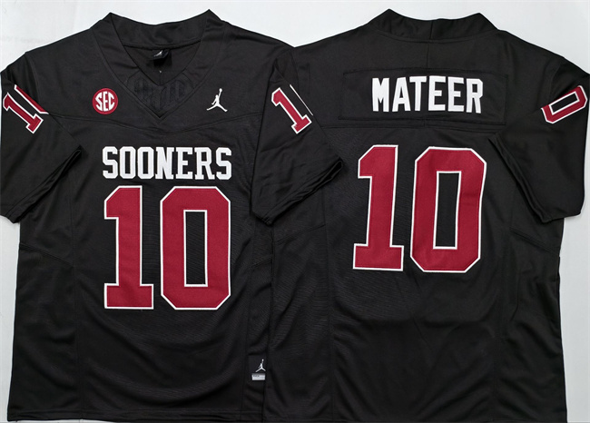 Men's OU Sooners Black 2025 breathable John Mateer #10 official