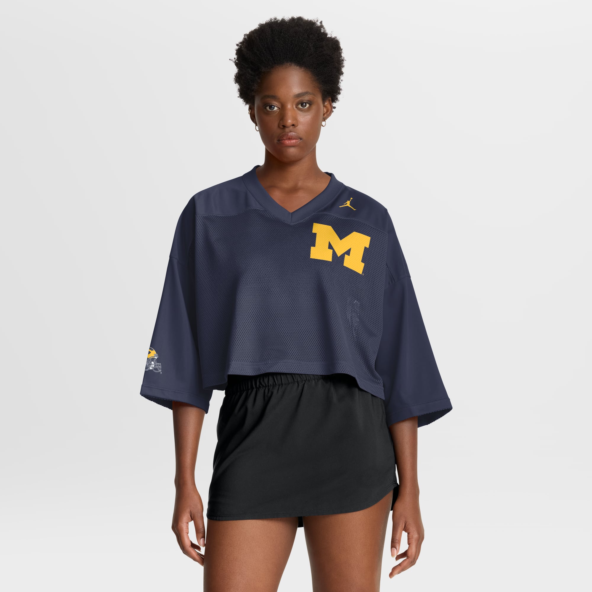 Michigan Wolverines Jordan Brand Women's Cropped Mesh Dri-FIT Fashion Jersey - Navy