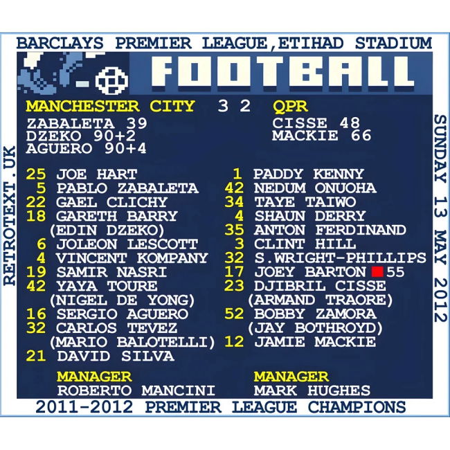 2012 Man City v QPR (Manchester City) Retrotext t-shirt