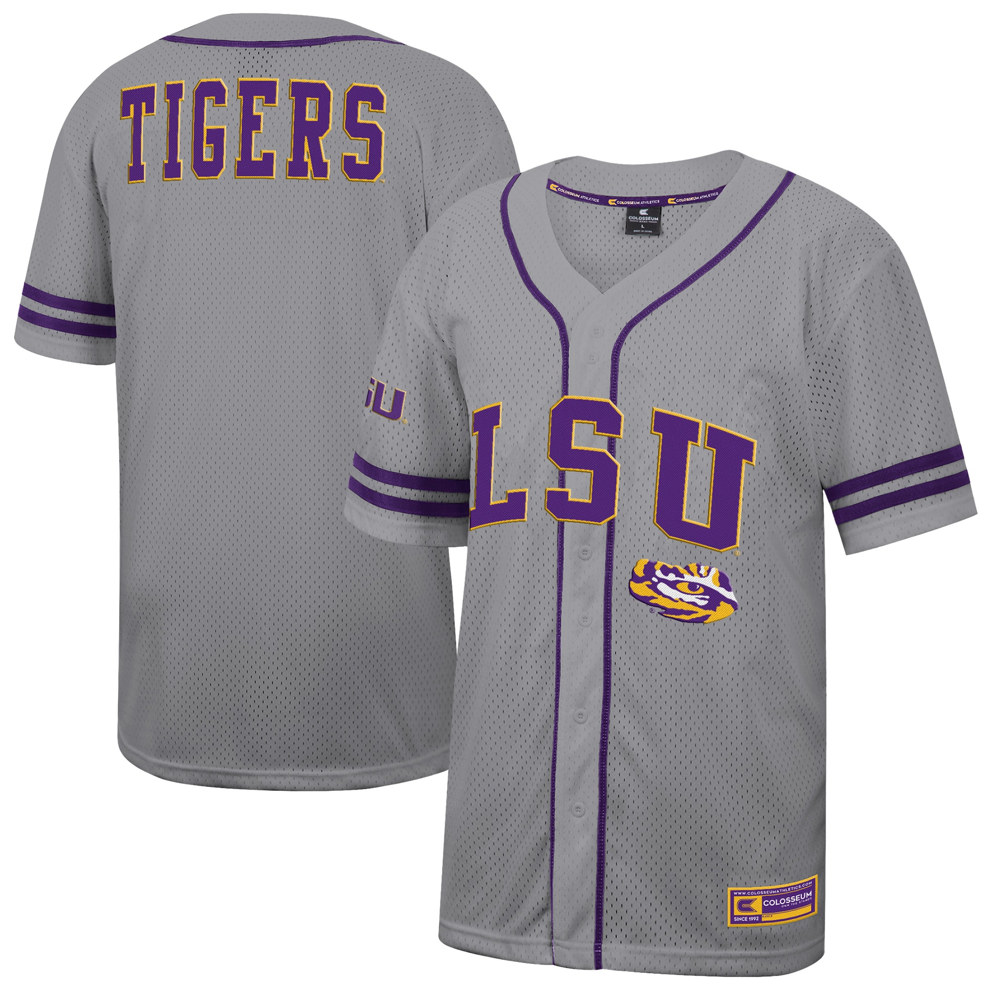 [DDG] Women's LSU Tigers Colosseum Free Spirited Baseball Jersey - Gray