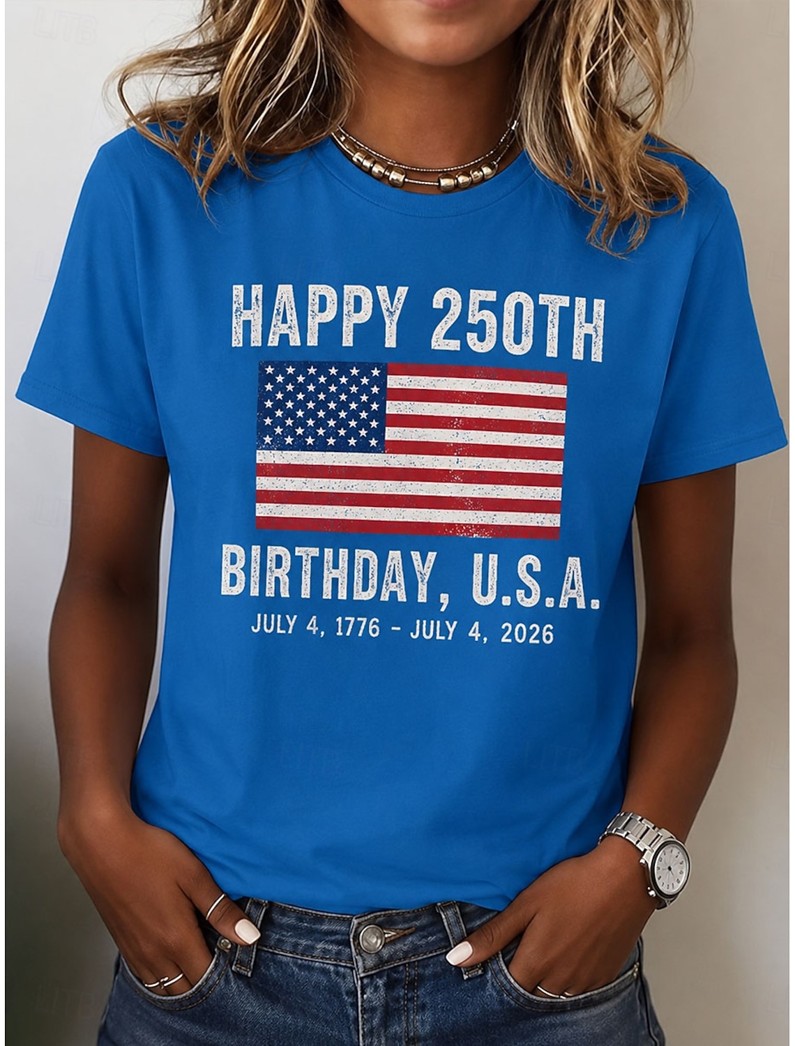 American Independence Day Women's T Shirt Print Graphic Letter American Flag Stylish Classic Casual Short Sleeve V Neck Regular Tops Casual Daily Blue White Gray Summer Spring