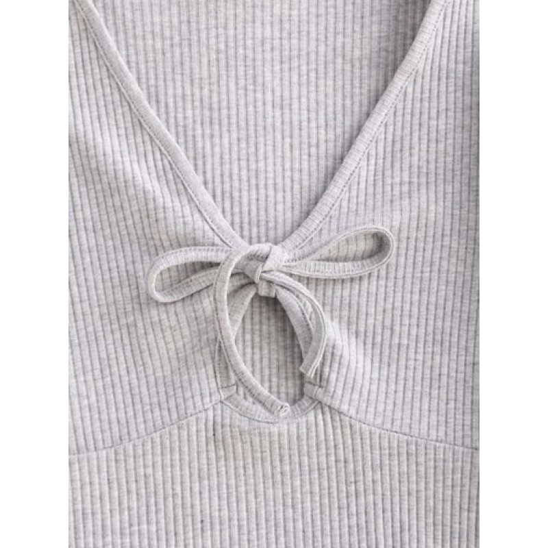 Rib-knit Lettuce Trim Marled Keyhole Baby Tee PE1950