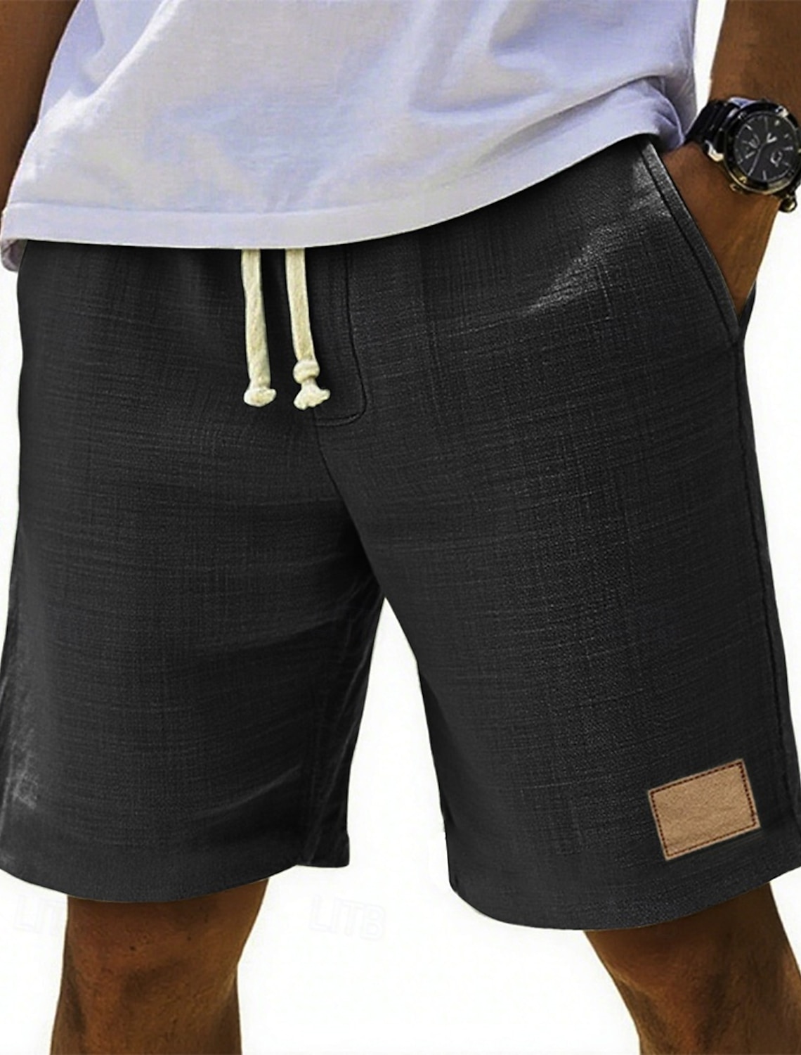 Men's Shorts Summer Beach Pocket Elastic Waist Drawstring Plain #1