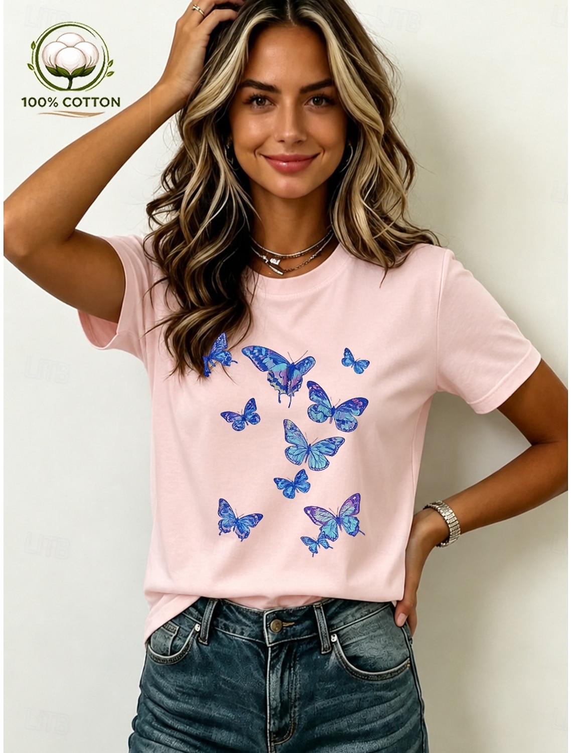 Women's 100% Cotton T Shirt Vintage Washed Tops Print Graphic Plants Stylish Basic Short Sleeve Crew Neck Regular Tops Casual Daily Blue Black Pink Purple Brown Summer Spring