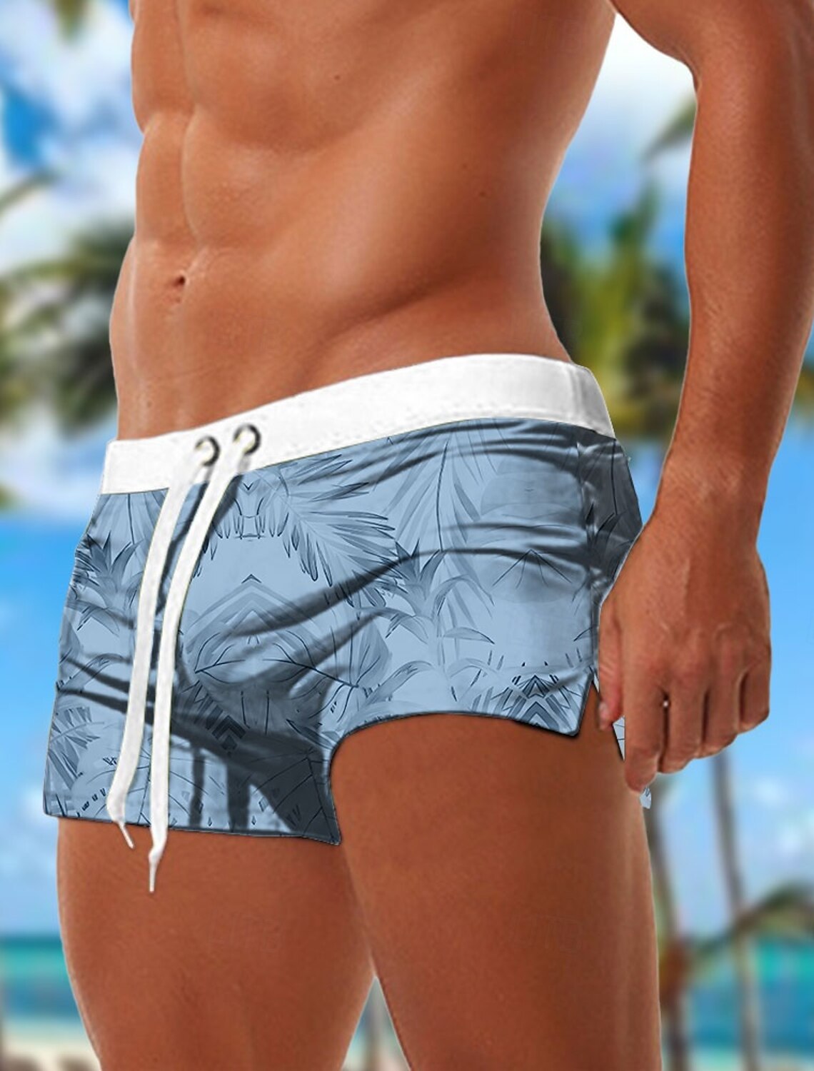 Men's Palm Leaf Tropical Plants Swim Trunks Shorts Board Mid Waist 3D