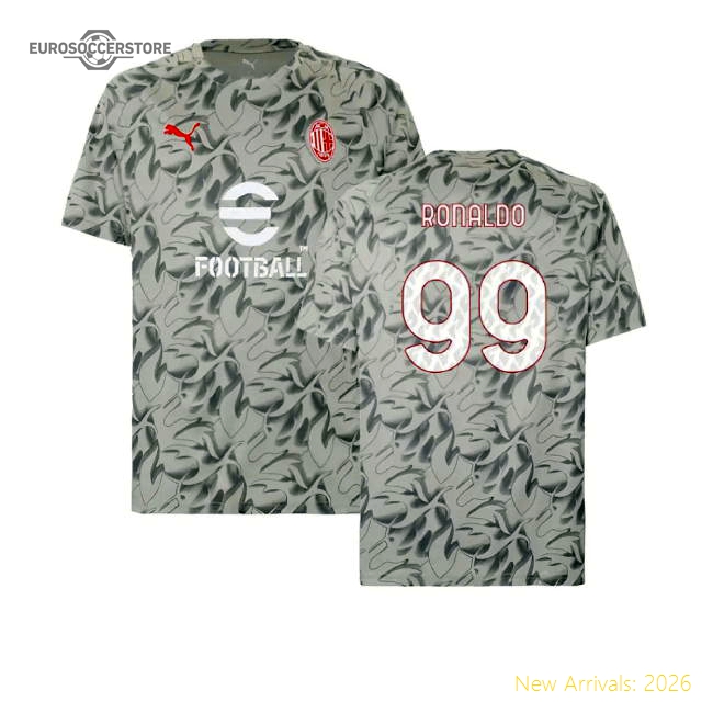 Trending 2025-2026 Ac Milan Warm Up Jersey (Smokey Gray) (Ronaldo 99)