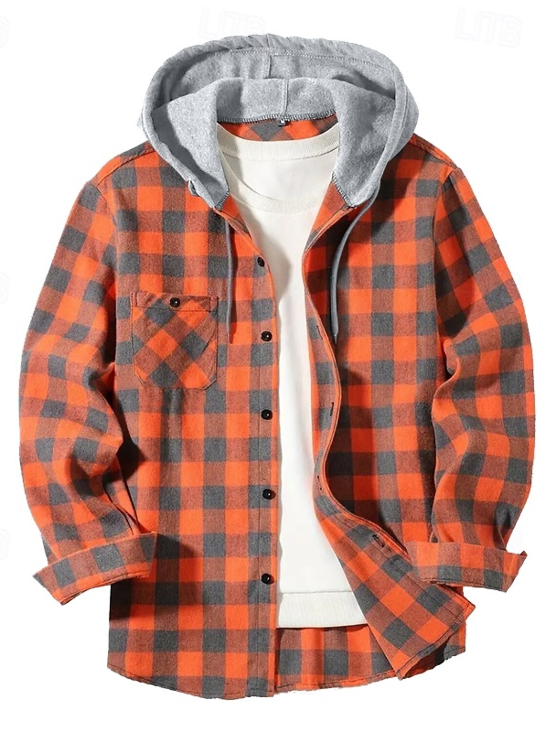 Men's Shirt Flannel Shirt Overshirt Plaid Outdoor Street Red Royal Blue Purple Orange Long Sleeve Hooded Winter Spring & Fall Clothing Apparel