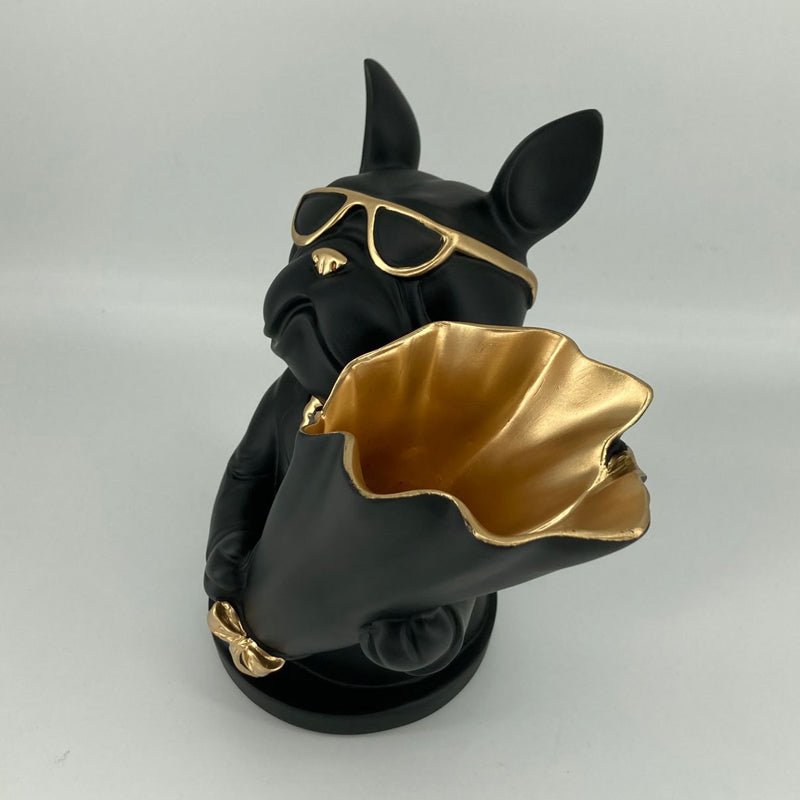 French Bulldog Figurine with Flower Vase