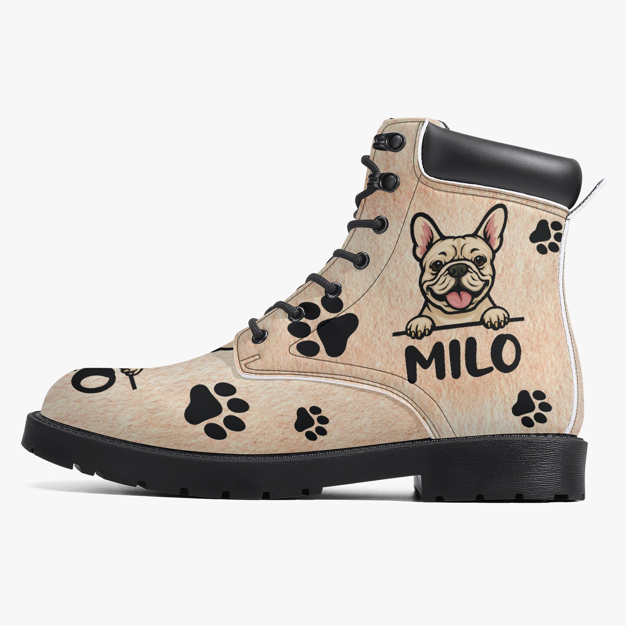 Olympia - Dog Owner Personalized Casual Leather Boot For Frenchie Fans
