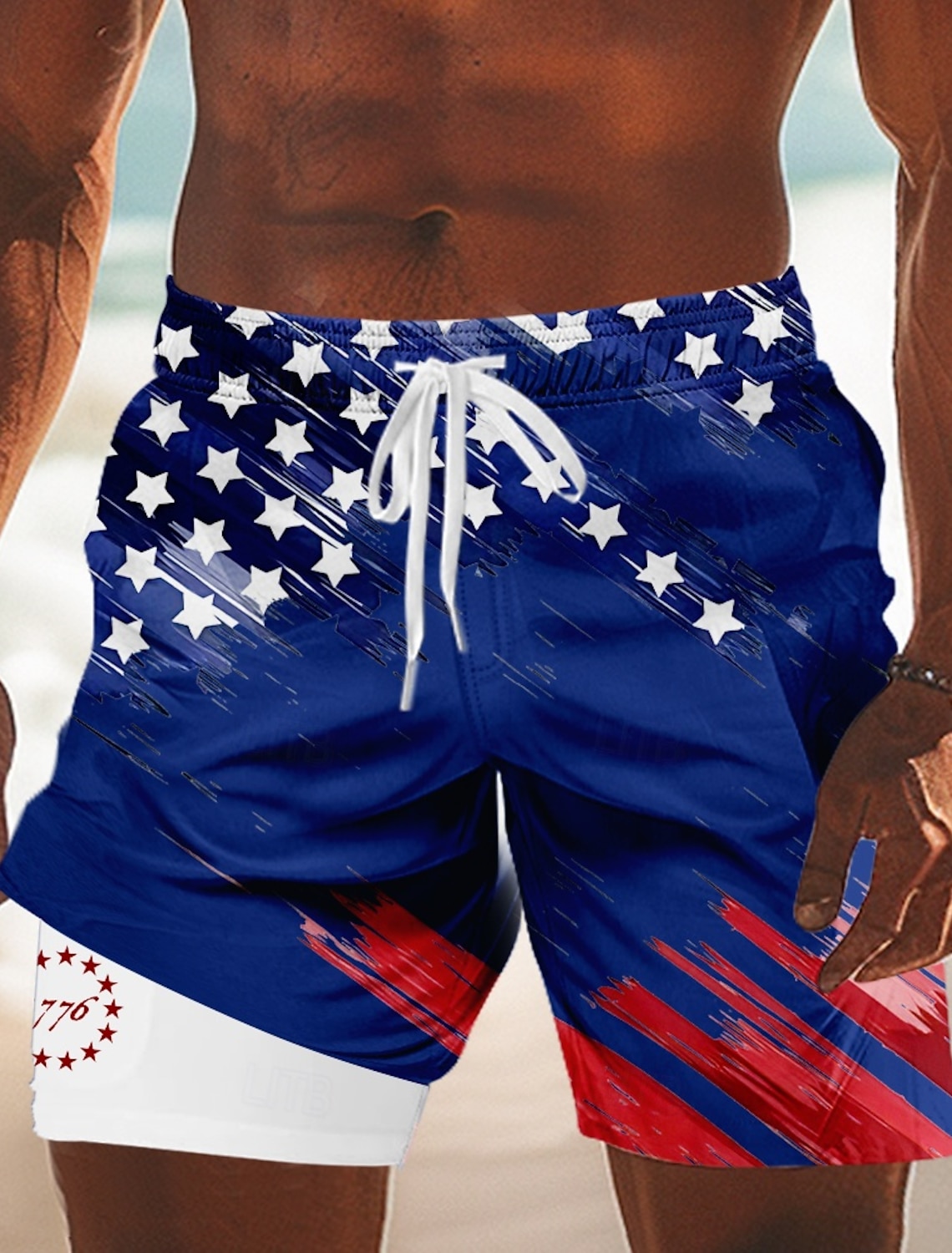 Independence Day Men's 4th of July U.S. 250th Anniversary US Flag Patriotic Lined Shorts 2 in 1 Board Shorts Swim Trunks Mid Waist Holiday Side Pockets With Compression Liner Elastic Drawstring Waist