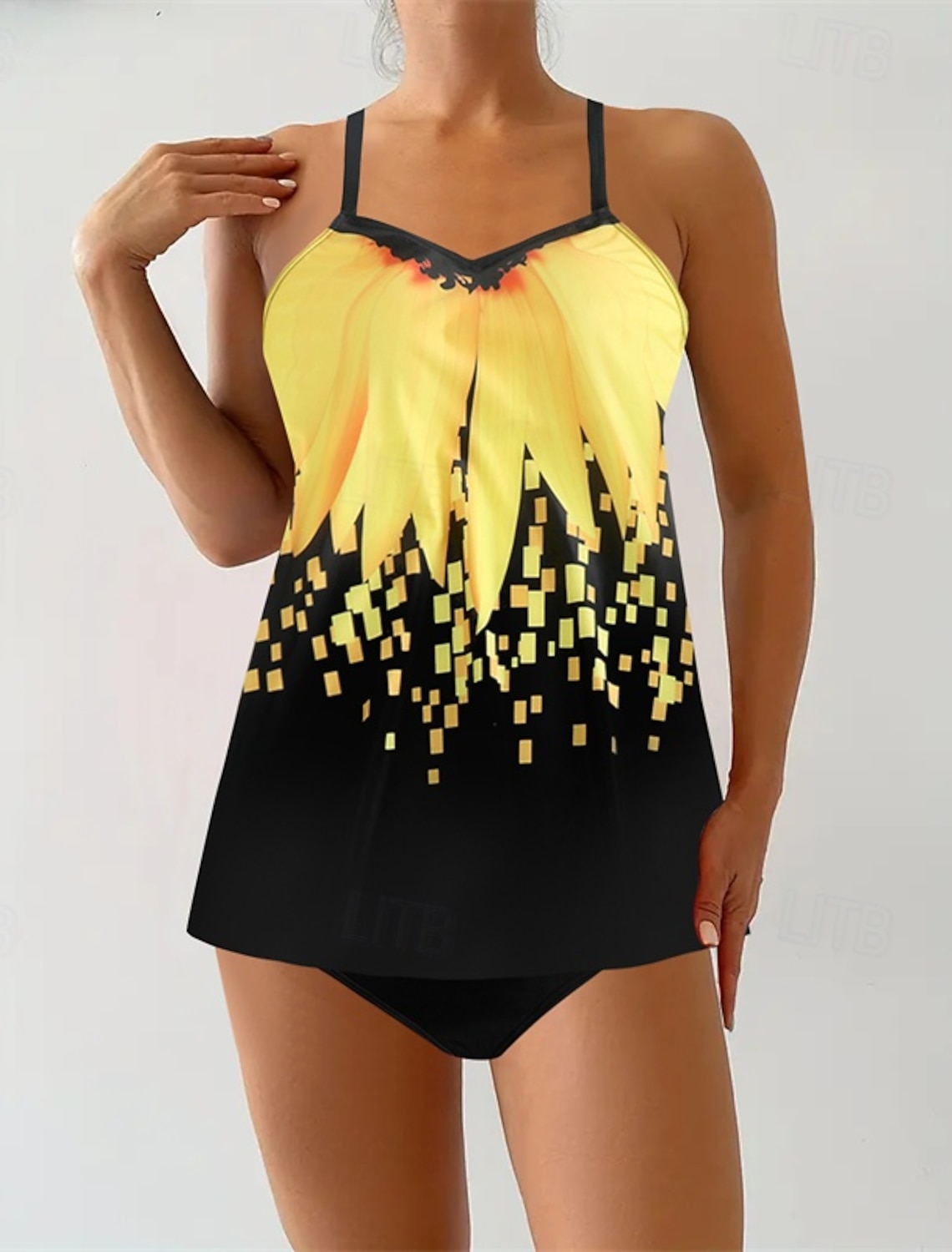 Women's Tankini Two Piece Swimsuit V Neck Swimwear Swimwear Yellow Royal Blue Breathable Quick Dry Lightweight Sleeveless - Swimming Surfing Beach Summer Spring Plus Size