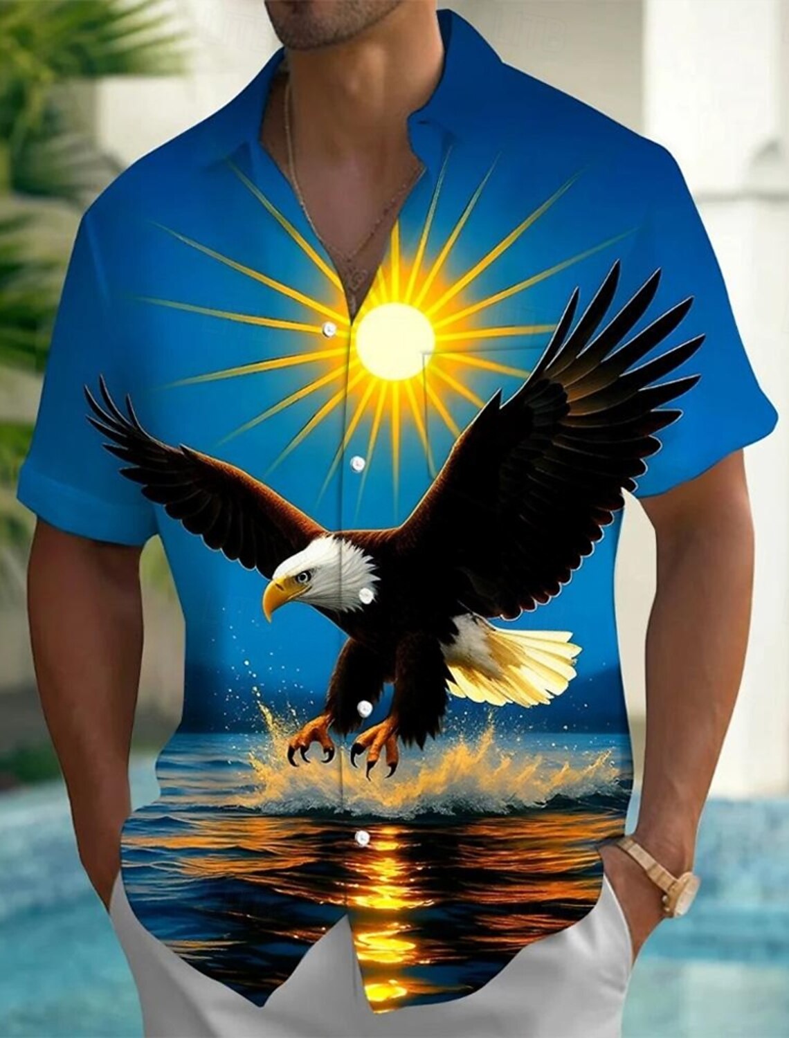 Men's Sun 4th of July U.S. 250th Anniversary Eagle Shirt Summer Shirt Button Up Shirt Short Sleeve Patriotic Outdoor Holiday Summer Spring Turndown 3D Print Collared Shirts Front One Pocket Blue