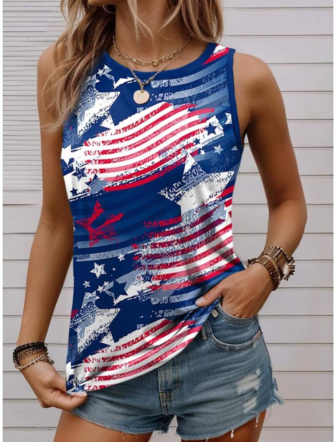 Women's Tank Top Vest Casual Independence Day Print Sleeveless Regular Tops Crew Neck Summer
