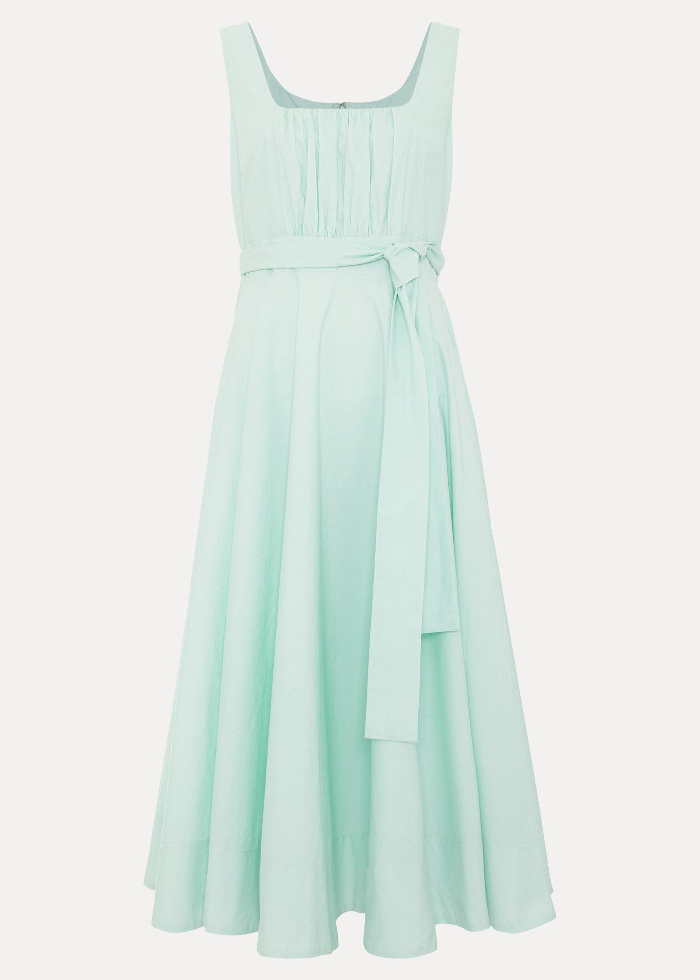 Melinda Green Cotton Tie Midi Dress