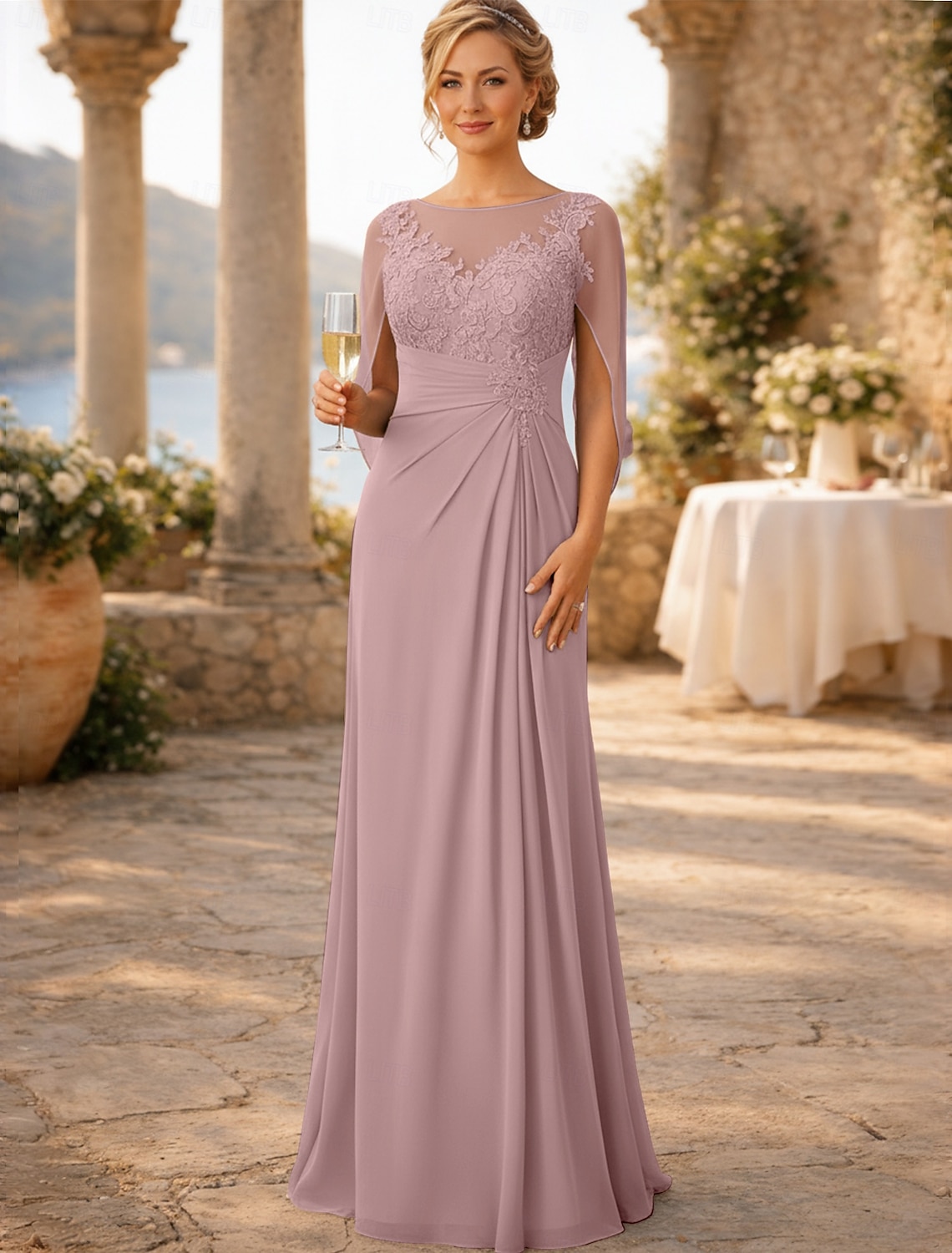 Sheath Column Floor Length Wedding Guest Dress Formal Dresses Evening Gown Mother of the Bride Dress Sleeveless Crew Neck Elegant Wedding Guest Engagement Party Chiffon with Appliques Ruching