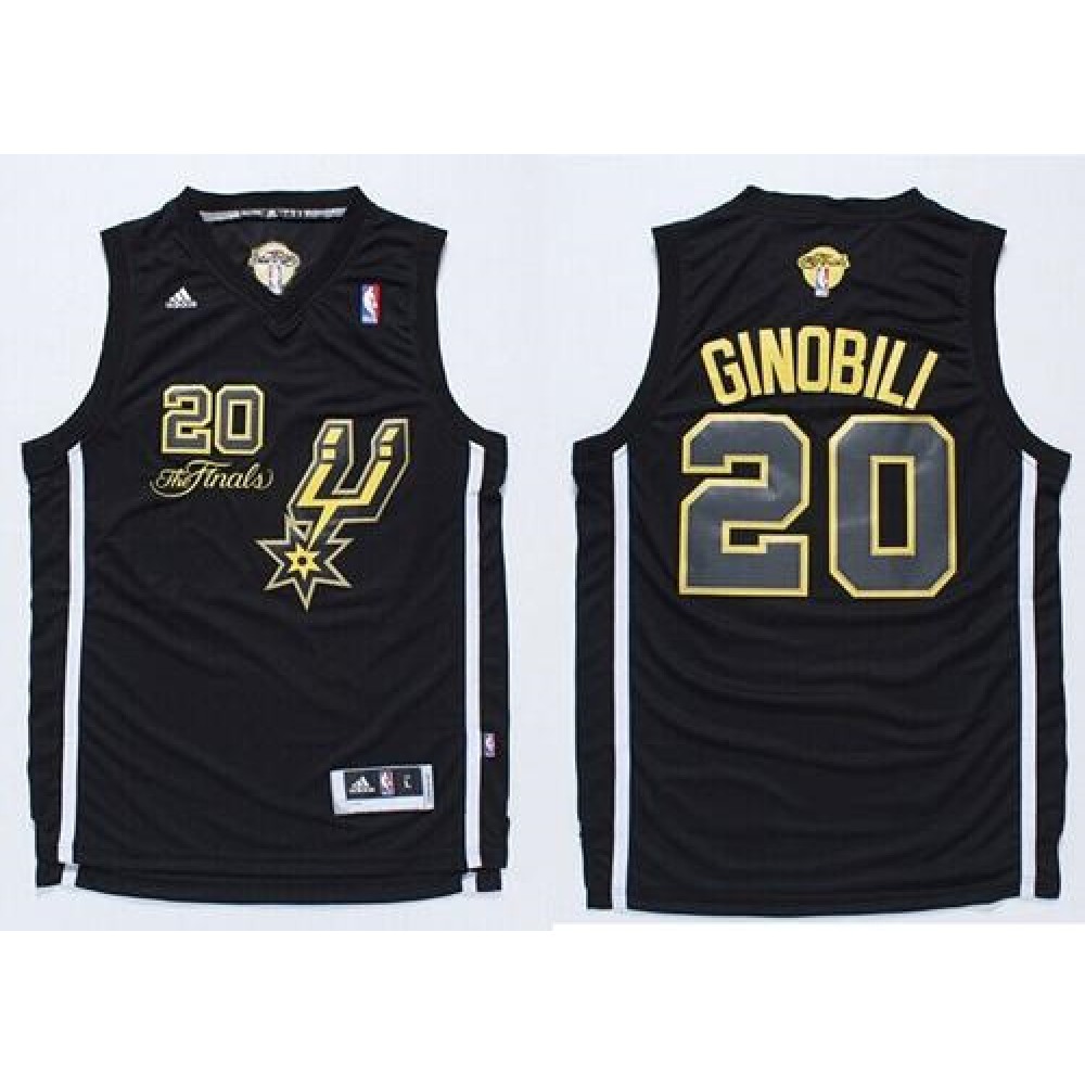 Spurs #20 Manu Ginobili Black(Gold No.) Champions Stitched NBA Jersey