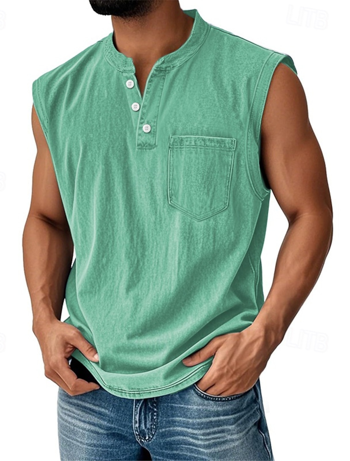 Men's Vintage Tank Top 100% Cotton Acid Wash Vest Top Undershirt Sleeveless Shirt Sleeveless Henley Summer Plain Fashion Designer Basic Pocket Buttons Vacation Street Black Top Tee for Men