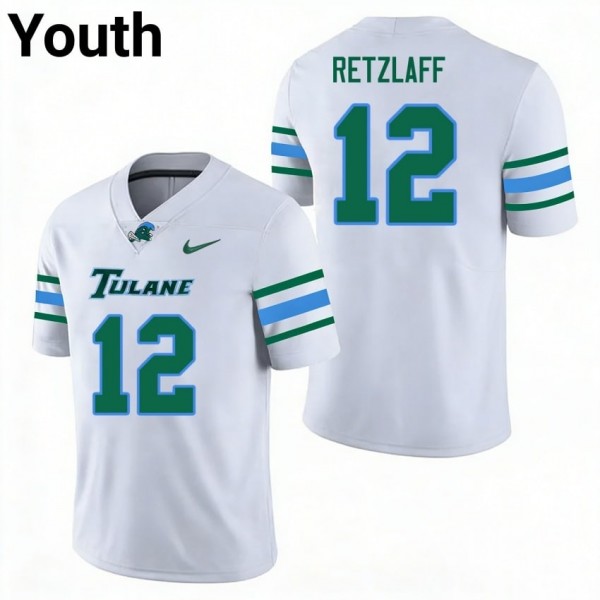 Tulane Green Wave #12 Jake Retzlaff Youth Stitch Jersey - White