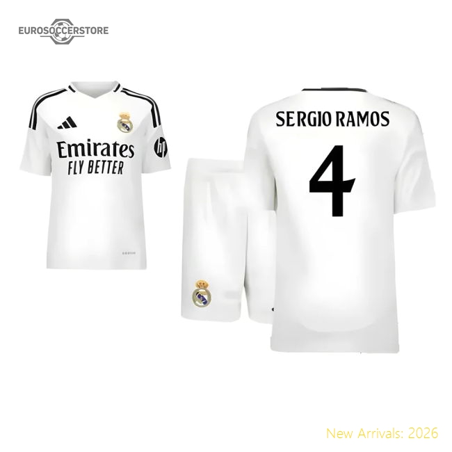 Professional-Grade 2024-2025 Real Madrid Home Youth Kit (Sergio Ramos