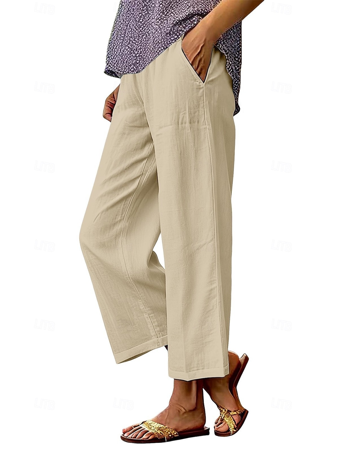 Women's Wide Leg Trousers Casual Pants Vacation Fashion Streetwear Full Length High Waist Plain Pocket Elastic Waist Comfortable Breathable Inelastic Daily Vacation Street Dark Grey Black White Red