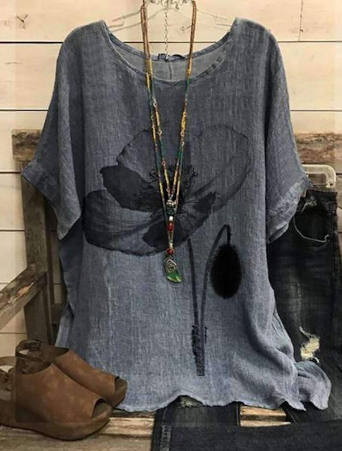 Women's Plus Size Shirt Blouse Vintage Basic Casual Heart Floral Short Sleeve Dolman Sleeve Crew Neck Print Regular Fit Vacation Daily Summer Spring