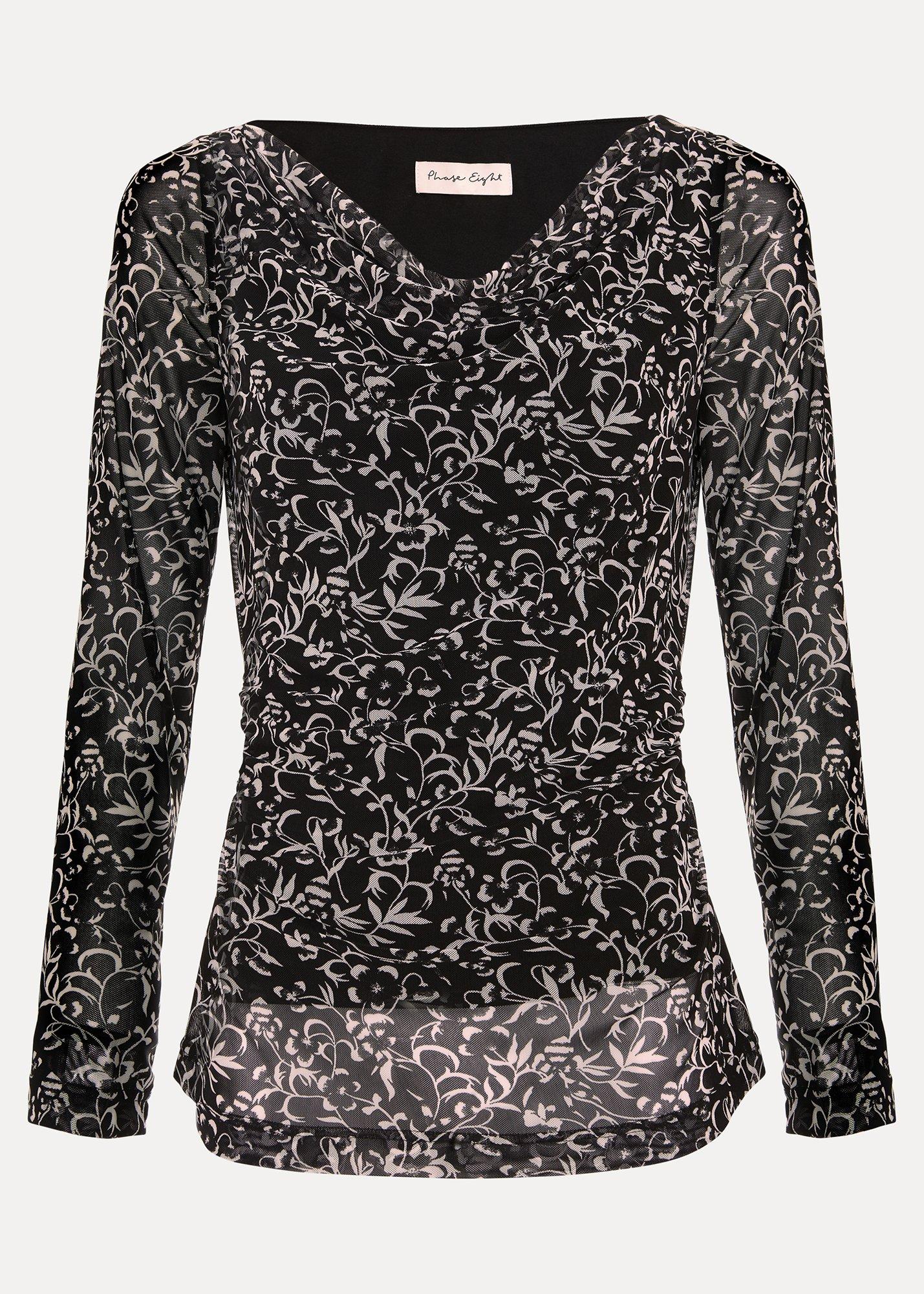 Tammy Printed Cowl Neck Mesh Top