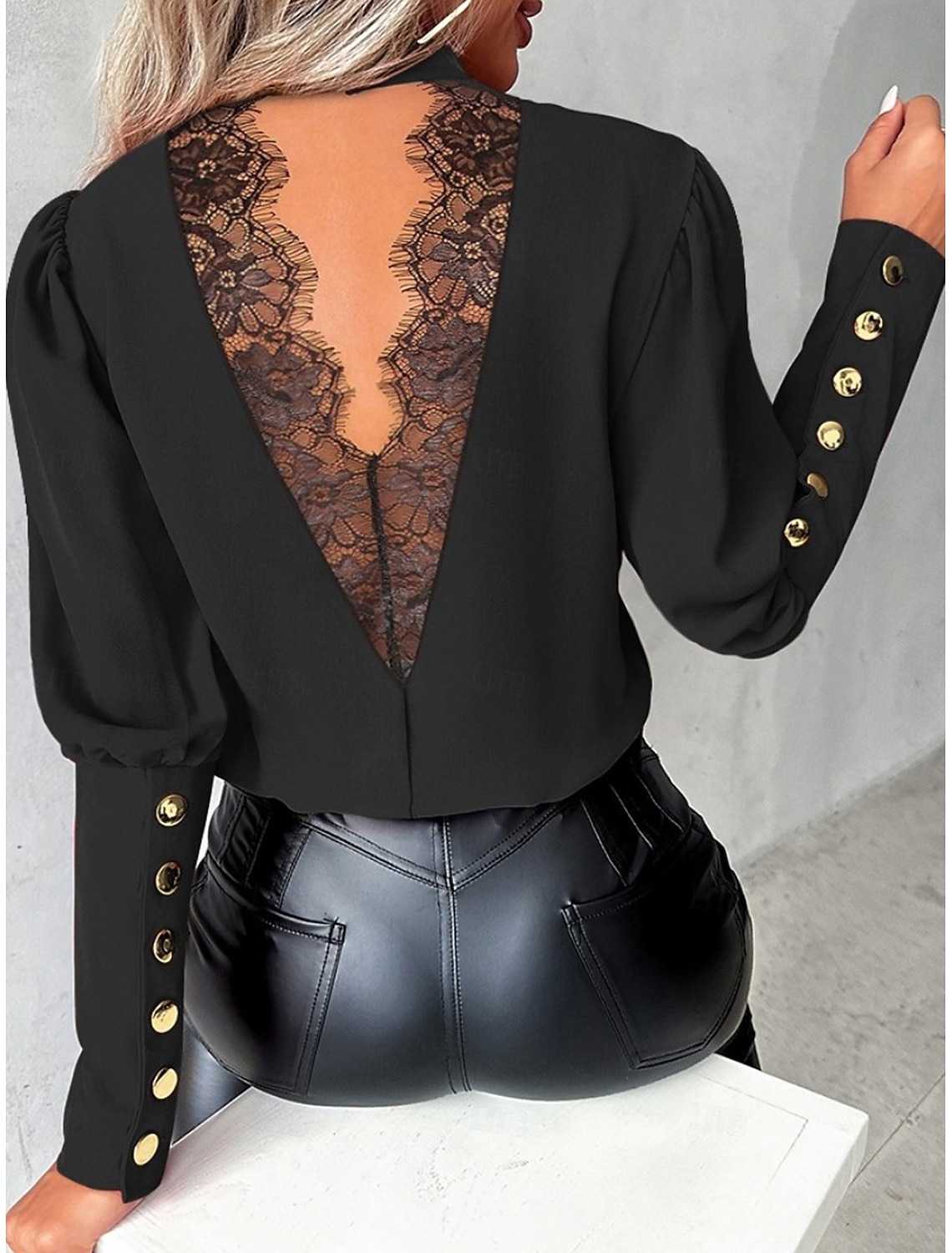 Women's Shirt Blouse Elegant Ladies Stylish Solid Color Long Sleeve High Neck Lace Buttons Slim Work Spring Fall Winter
