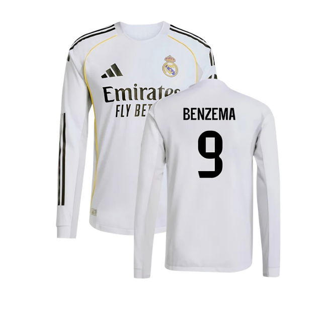 2025-2026 Real Madrid Auth Long Sleeve Home Shirt (Benzema 9) - Mat...