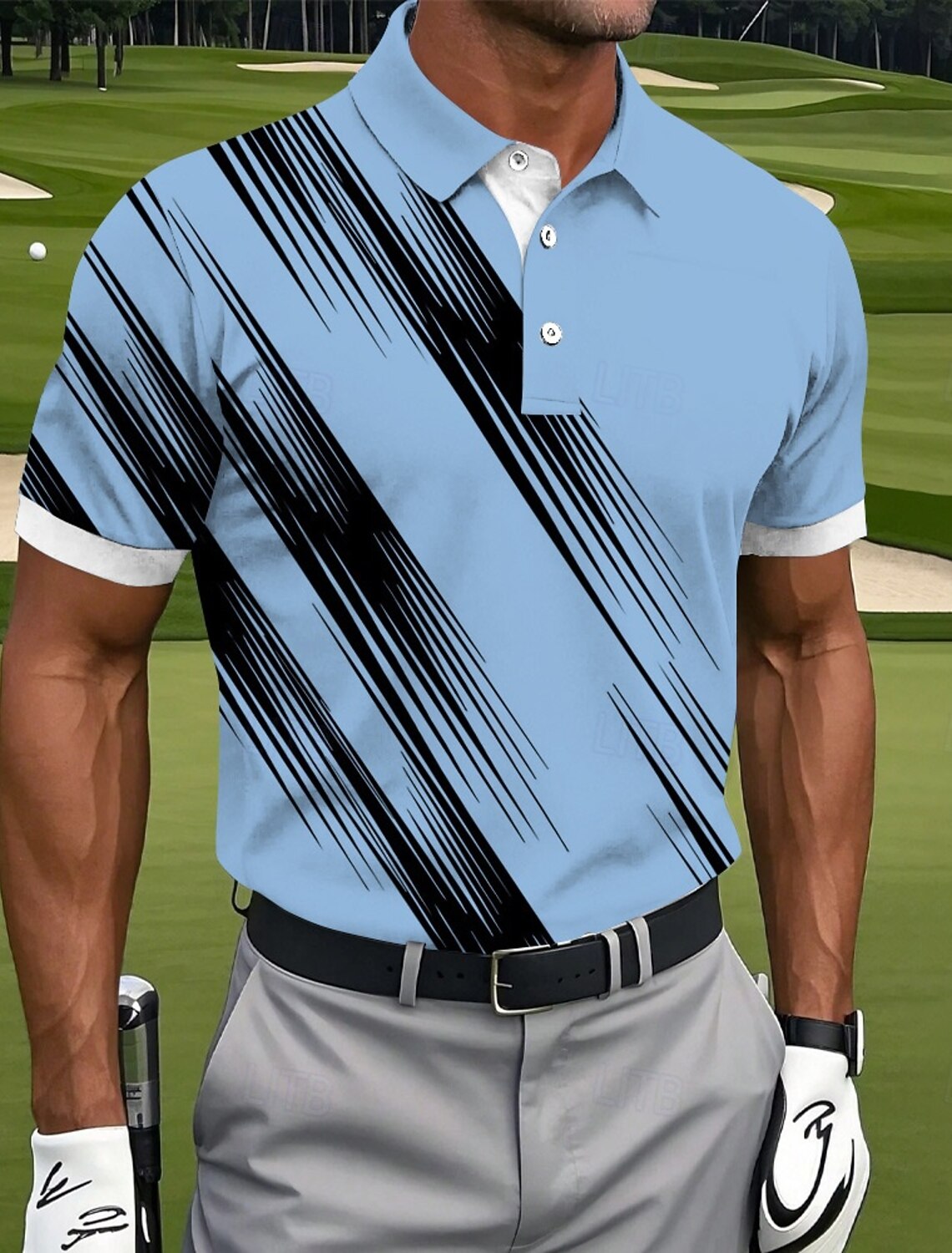 Men's Golf Line Polo Sports Shirts Short Sleeve Collared Casual